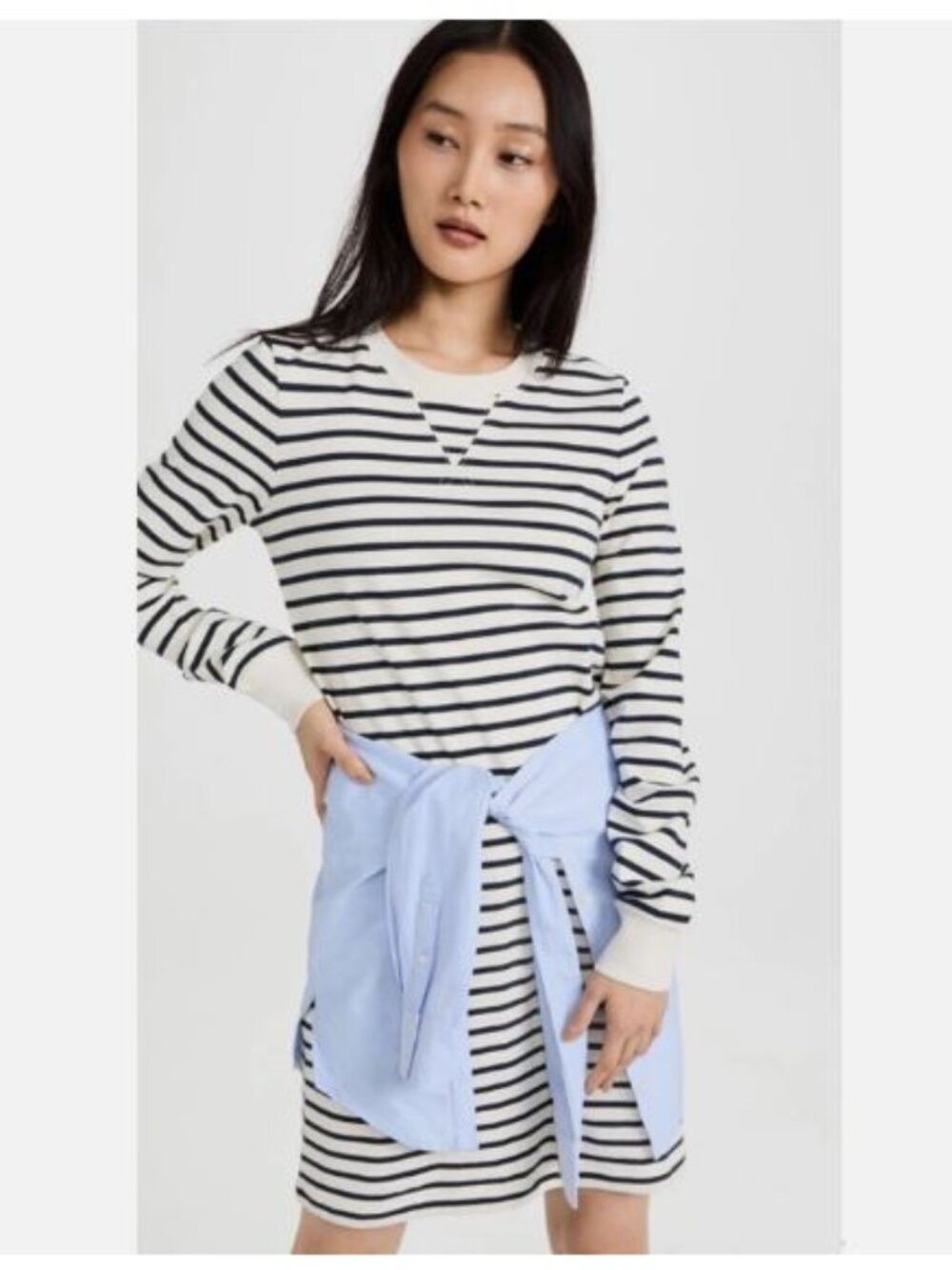 Veronica Beard Laszlo Striped Dress Cotton Large Navy Blue Ivory Coastal Preppy